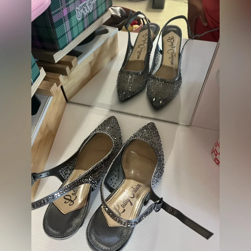 Chic Silver Studded Slingback Lady Couture Heels - Picture 7 of 11